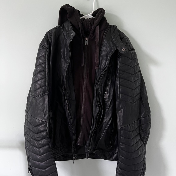 Marc Anthony Leather Jacket | Men’s XXL | Black Winter Jacket w/ Removable Hood - Picture 2 of 6
